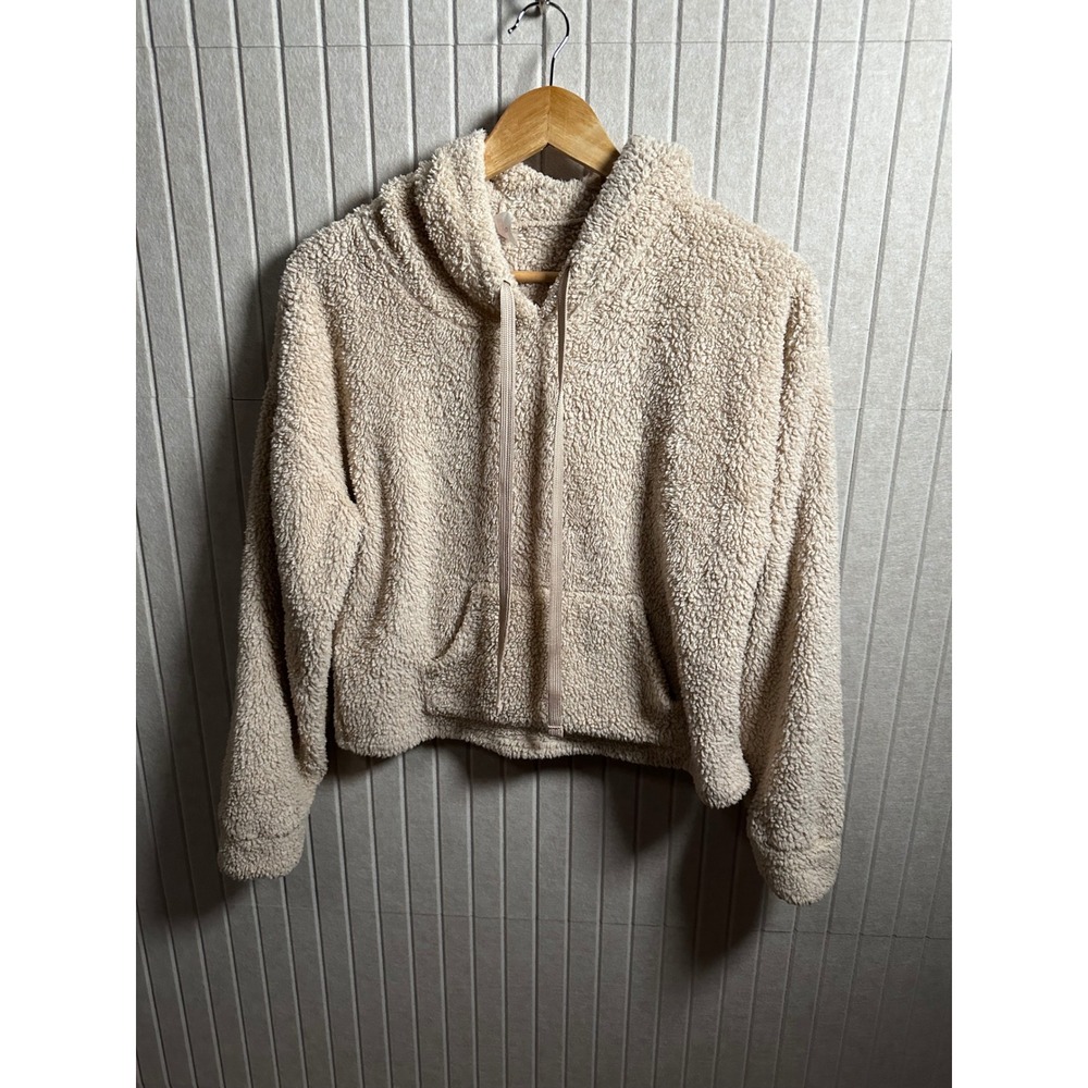 No Boundaries Sherpa Cropped Hoodie Sweatshirt Beige Teddy Fleece Size M (7-9)